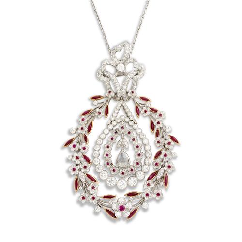 75 · ANTON, PLATINUM, RUBY AND DIAMOND NECKLACE