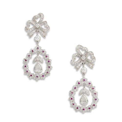 69 · ANTON, PAIR OF PLATINUM, DIAMOND AND RUBY EARRINGS