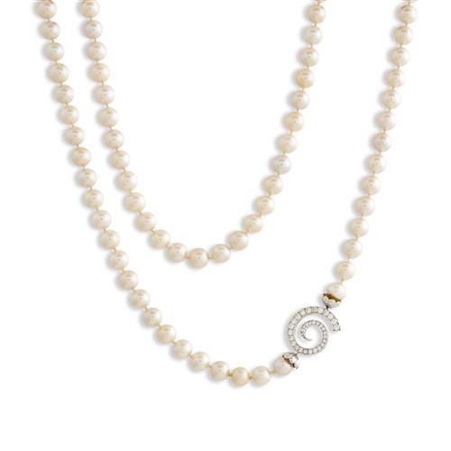 18ct White Gold, Diamond And Pearl Necklace