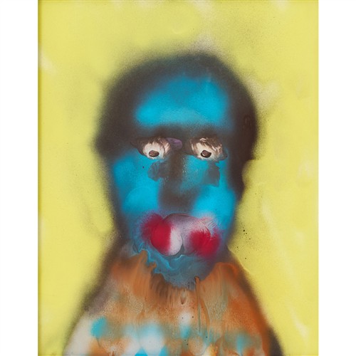 40 · SIDNEY NOLAN (1917-1992) Face 1982 spray enamel on paper 75 x 60cm (69 x 64cm framed)