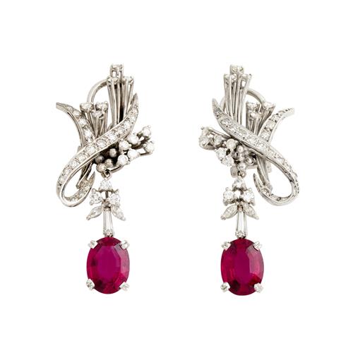 Pair Of 9ct White Gold And Diamond Earrings With Rubellite And Pearl Enhancers
