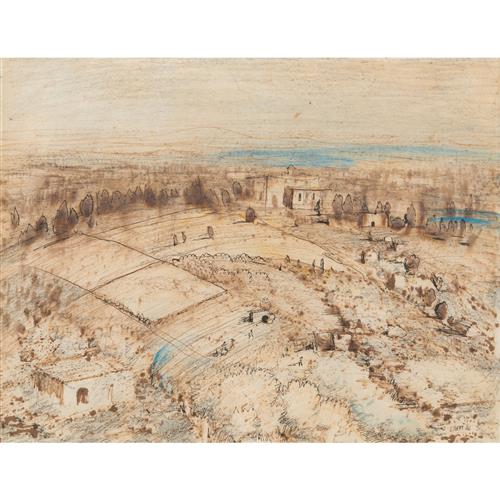 LLOYD REES (1895-1998) Italian Hills 1966 ink and wash on paper 33.5 x 44cm