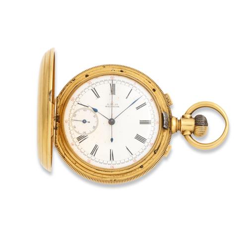 American Watch Co Waltham An 18ct Gold Split Seconds Huntingcased Chronograph Watch Circa 1890