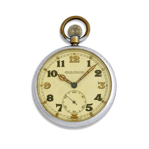 11 · JAEGER-LECOULTRE A CHROME OPENFACE GENERAL SERVICE MILITARY POCKETWATCH CIRCA 1947