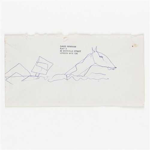 69 · SIDNEY NOLAN (1917-1992) (Kelly and Horse Crossing River) pen on reverse of discarded envelope 12 x 22cm