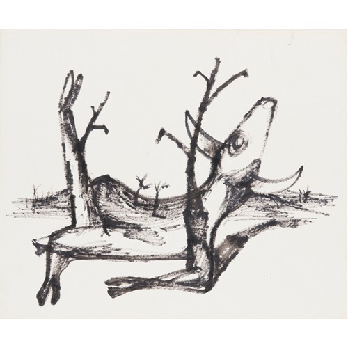 72 · SIDNEY NOLAN (1917-1992) Drought Sketch for Sculpture 1955 ink on paper 25.5 x 30.5cm