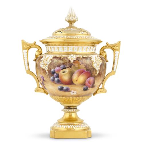 A Royal Worcester Porcelain Pot Pourri Vase Decorated By Milwyn Holloway Shape 314h, 1960s
