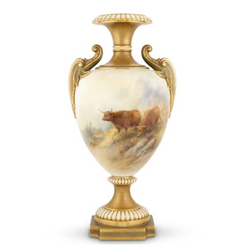 A Large Royal Worcester Porcelain Vase Decorated By John Stinton, Jnr Shape 1969, Date Cipher For 1912