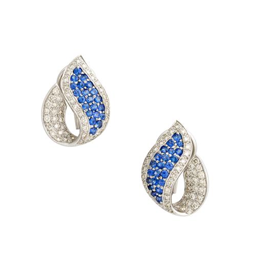 Pair Of 18ct White Gold, Sapphire And Diamond Earrings