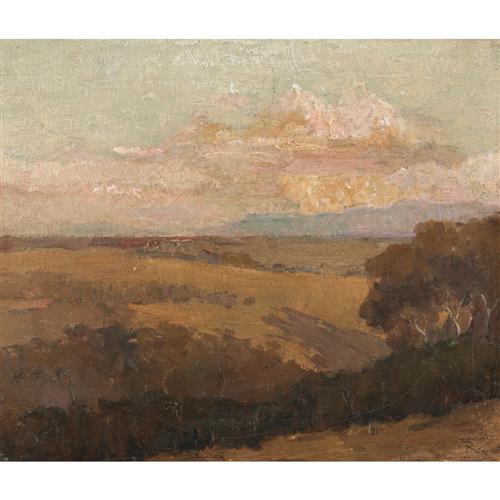 TOM ROBERTS (1856-1931) Templestowe Landscape c.1889-1890 oil on board 24 x 29cm