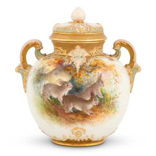 A Royal Worcester Porcelain Pot Pourri Vase Decorated By Charles Baldwyn Shape 1515, Date Cipher For 1906