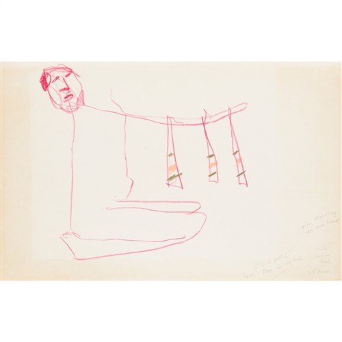 SIDNEY NOLAN (1917-1992) St Kilda Baths Man Selling Ties c.1978 crayon on paper 23 x 35.5cm