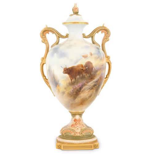 A Royal Worcester Porcelain Covered Vase Decorated By John Stinton, Jnr Shape 2010, Date Cipher For 1910