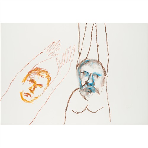 87 · SIDNEY NOLAN (1917-1992) (Figures with Raised Arms) 1978 crayon on paper 72 x 103cm