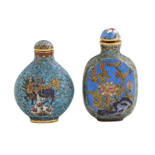 TWO CLOISONNE SNUFF BOTTLES, QIANLONG MARK, QING DYNASTY (1644 - 1911)