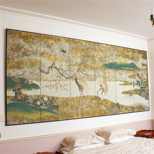 28 · A SIX PANEL JAPANESE SCREEN