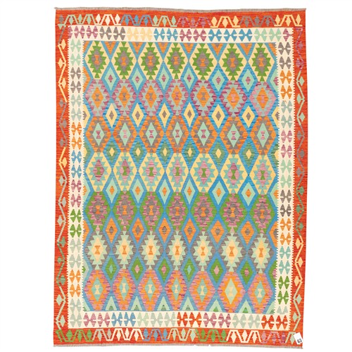 63 · A NEW CAUCASIAN DESIGN AFGHAN KAZAK KILIM (338L X 254W CM)