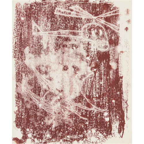 89 · SIDNEY NOLAN (1917-1992) (Skull Helicopter and Winged Beast) c.1967 monotype 30.5 x 25.5cm