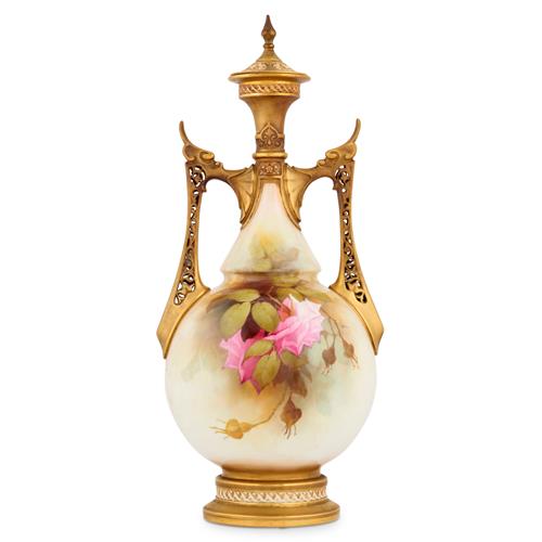 42 · A ROYAL WORCESTER PORCELAIN COVERED VASE DECORATED BY ALBERT SHUCK Shape 1071, date cipher for 1912
