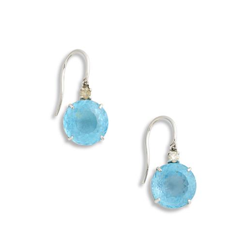 Pair Of 18ct White Gold, Diamond And Topaz Earrings