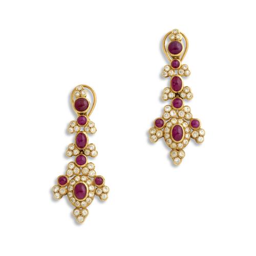 Pair Of 18ct Gold Diamond And Ruby Earrings