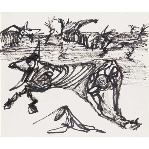 91 · SIDNEY NOLAN (1917-1992) (Drought Carcass) c.1955 ink on paper 25.5 x 30.5cm