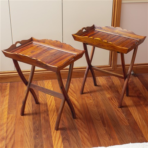 25 · A PAIR OF MATCHED BUTLER'S TRAYS ON STANDS
