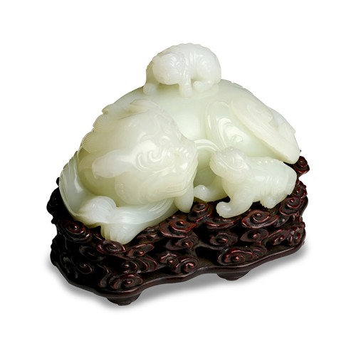 79 · A FINE AND LARGE CHINESE WHITE JADE 'LION AND CUB' GROUP, MID-QING DYNASTY, 18TH CENTURY