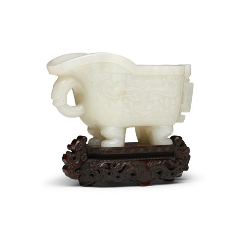 A CHINESE WHITE JADE ARCHAISTIC ANIMAL-FORM POURING VESSEL, GONG, QIANLONG PERIOD, QING DYNASTY (1644-1912)