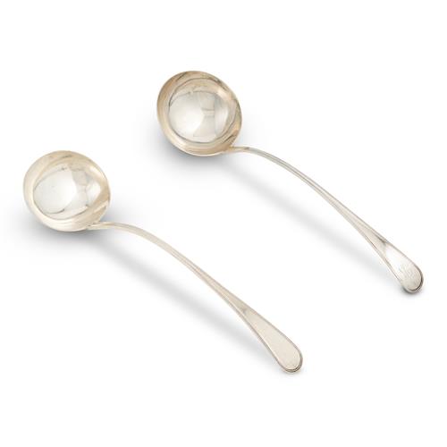 66 · TWO GEORGE III 'OLD ENGLISH' PATTERN STERLING SILVER SOUP LADLES