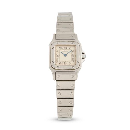CARTIER SANTOS REF 1565 A LADY'S STAINLESS STEEL BRACELET WATCH CIRCA 1990