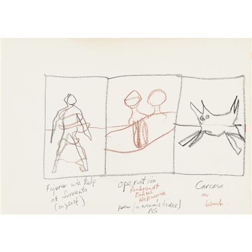 72 · SIDNEY NOLAN (1917-1992) (Self-portrait with kelp at Sorrento) c.1986 crayon on paper 30 x 42 cm