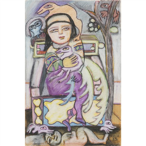 76 · MIRKA MORA (1928-2018) The Queen of Life with Whispering Wandjina 1983 pastel on paper 37 x 24.5cm