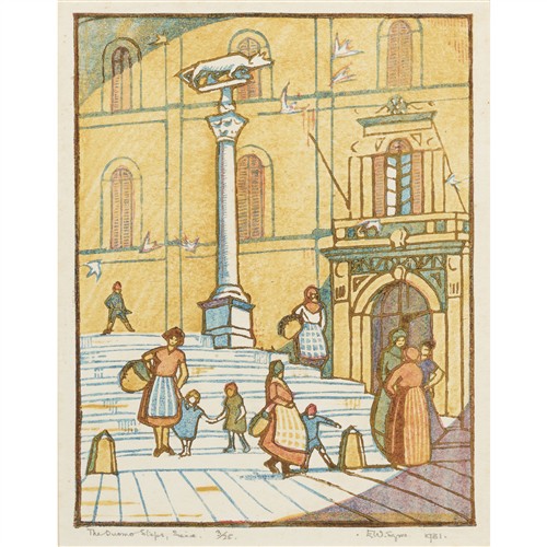12 · EVELINE SYME (1888 - 1961) The Duomo Steps, Siena 1931 linocut, ed. 3/25 23 x 18cm