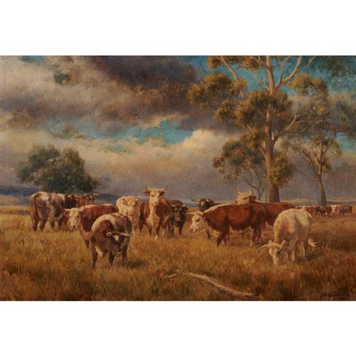 9 · J.H. SCHELTEMA (1861-1941) (Cattle Grazing) oil on canvas in the original John Thallon frame (label verso) 69.5 x 99.5cm