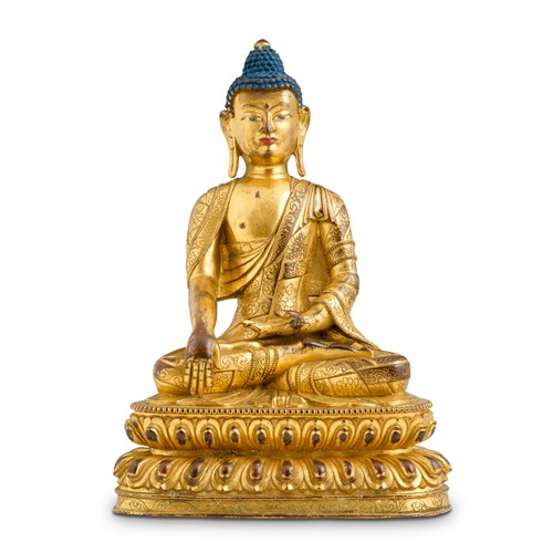 47 · A SINO-TIBETAN GILT-BRONZE SEATED FIGURE OF BUDDHA SAKYAMUNI, 19TH CENTURY