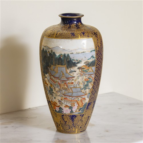 68 · A MEIJI PERIOD COBALT-GROUND SATSUMA VASE BY THE KINKOZAN STUDIO