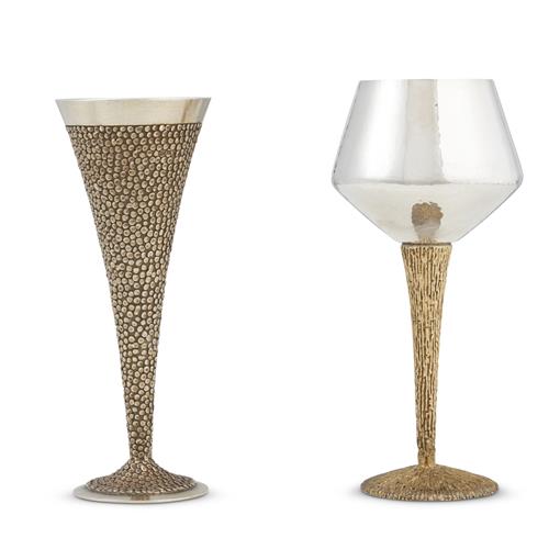 75 · A ELIZABETH II STERLING SILVER CHAMPAGNE FLUTE AND A WINE GOBLET BY STUART DEVLIN London, 1970