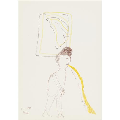 82 · SIDNEY NOLAN (1917-1992) JR vomiting at Heidelberg 1990 mixed media on paper 42 x 30cm