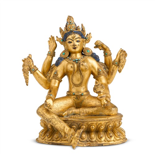 59 · A FINE AND RARE NEPALESE GILT-BRONZE SEATED VASUDHARA, 18TH/19TH CENTURY