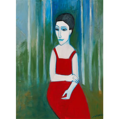 ROBERT DICKERSON (born 1924) Red Dress, South Coast synthetic polymer paint on canvas 83.5 x 62cm