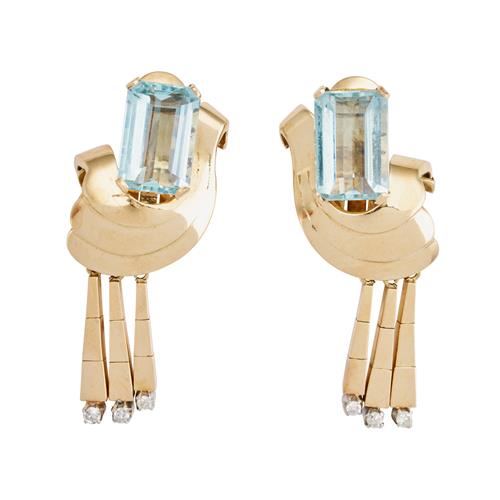 54 · RETRO PAIR OF AQUAMARINE EARRINGS