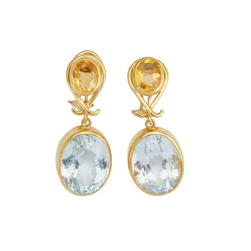 9 · PAIR OF AQUAMARINE AND CITRINE EARRINGS