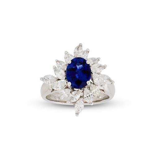 18ct White Gold, Diamond And Sapphire Ring