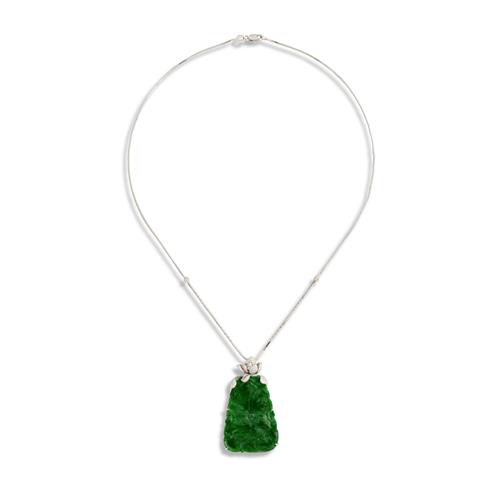 18ct White Gold, Jadite And Diamond Necklace