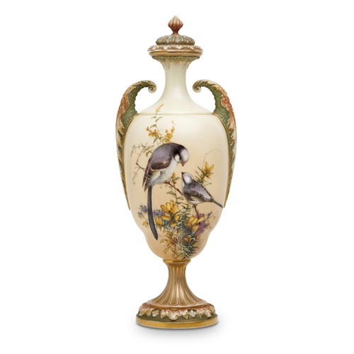 A ROYAL WORCESTER PORCELAIN COVERED VASE DECORATED BY CHARLES BALDWYN Shape 2031, date cipher for 1899