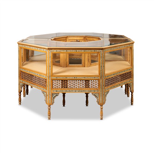 29 · A PAIR OF NACRE AND BONE-INLAID BEECH AND GLAZED DISPLAY COUNTERS IN SYRIAN MANNER Please see important information below regarding...
