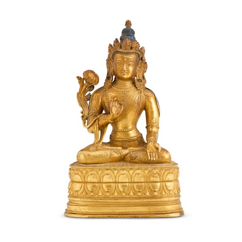 48 · A RARE MONGOLIAN STYLE GILT BRONZE SEATED BUDDHA, 18TH CENTURY