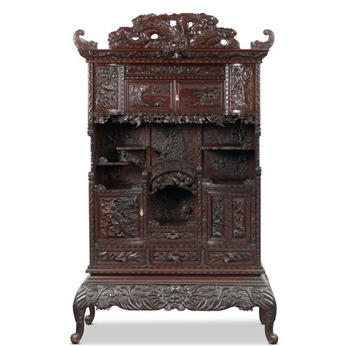 33 · AN ANTIQUE JAPANESE STAINED WOOD SHODANA Early 20th century Please see important information below regarding collection of lots in t...