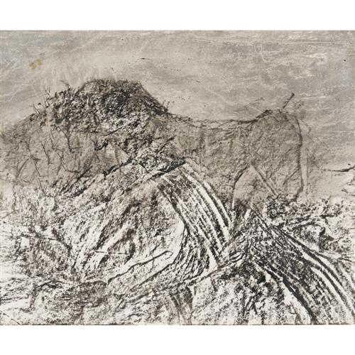 96 · SIDNEY NOLAN (1917-1992) (Ram) c.1958 mixed media and crayon rubbing on paper 25.5 x 30.5cm
